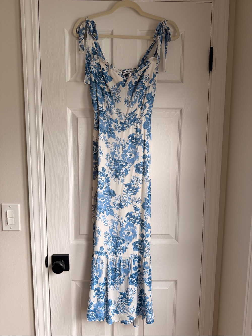 Reformation Blue Floral Tie Strap Midi Dress | Cottagecore Garden Party